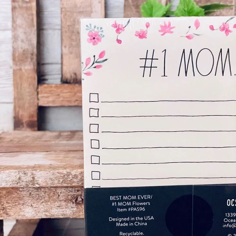 NWT Rae Dunn #1 MOM / BEST MOM EVER Yellow  pink 2 Pieces 140 Sheets Notepad Set
